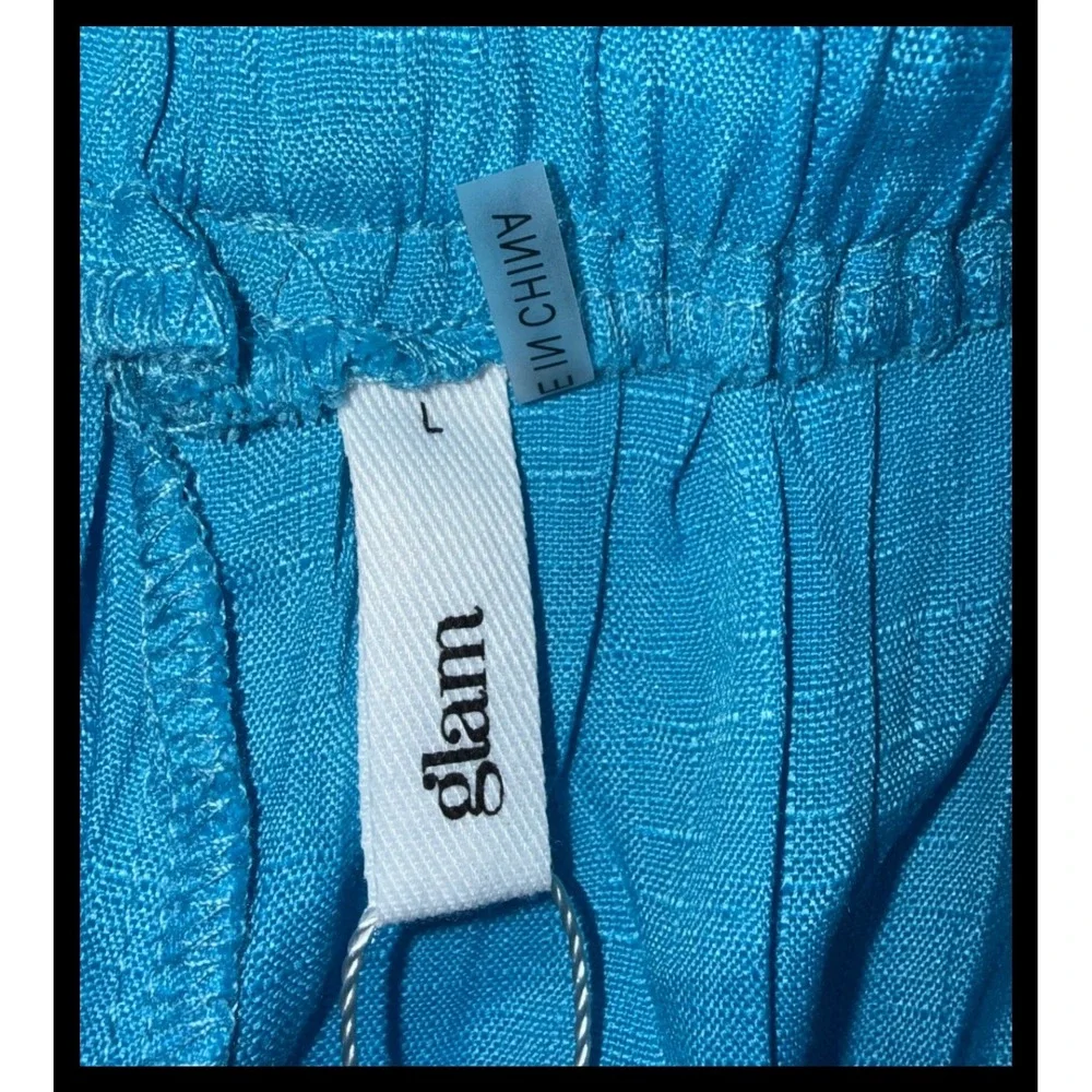 Glam Skort Shorts Womens‎ Large Blue Elastic Waist Drawstring Ruffle Mini Summer